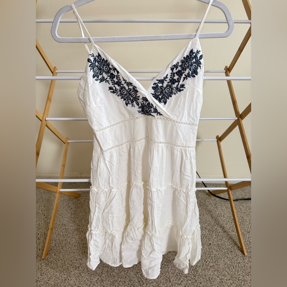 MIA White Mini Dress with Black Floral Embroidery